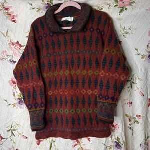 Vintage Wool Sweater Grandpacore Geometric Cozy Retro 90s Size M